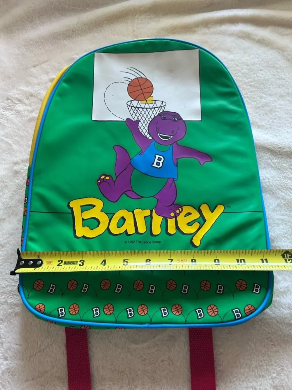 Vintage Barney The Dinosaur Kids Backpack 1992 Basketball Theme